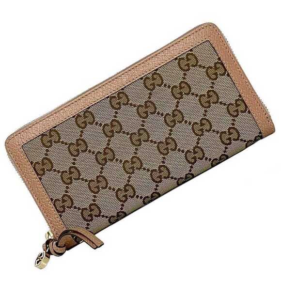 Gucci Handbags - Gucci Round Zipper Long Wallet Beige Brown Pink Interlocking Canvas Leather